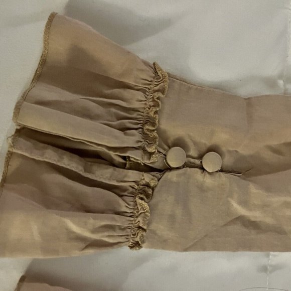 Girl Krazy TAN RUFFLEBUTTON FRONT BEADED EMBROIDED COLLARD V-NECK RUFFLE  SIZE S - Picture 5 of 10